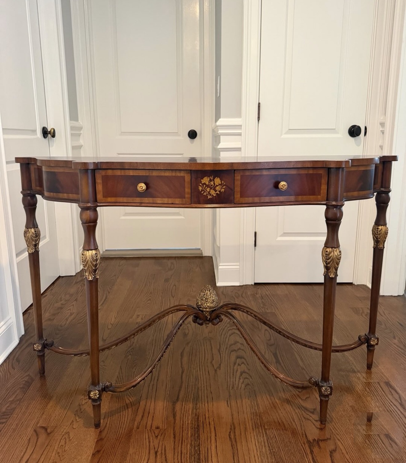 Maitland Smith mahogany console table with brass accents