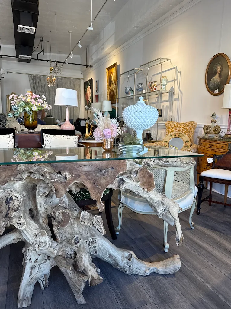 Shop interior with etagere shelving and seating