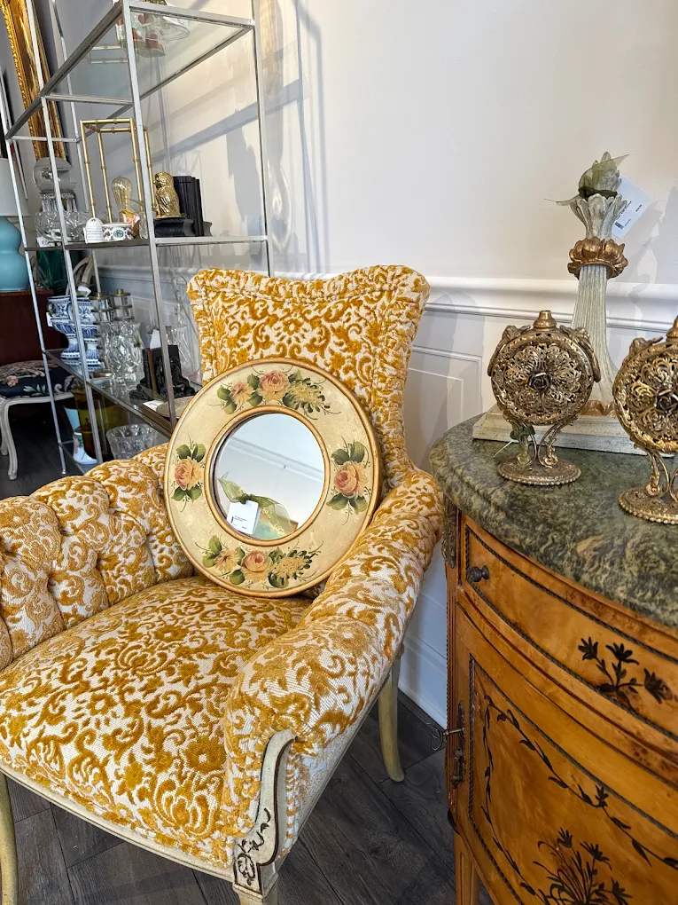Gold damask chair with hand-painted mirror