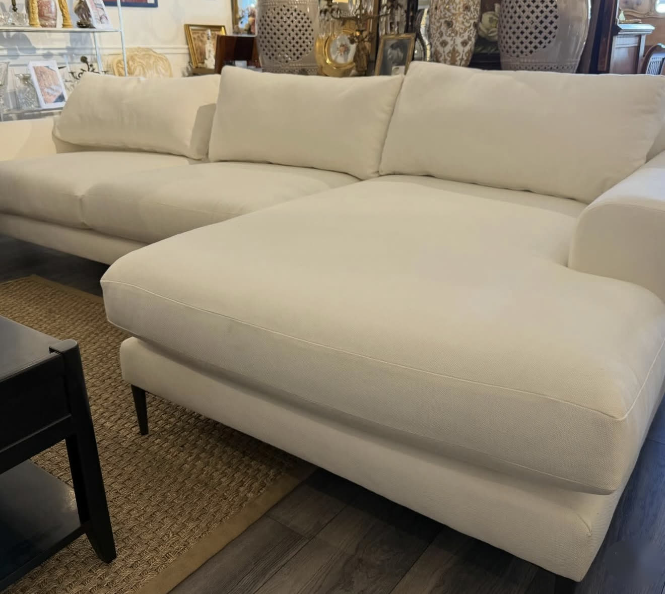 Cream boucle sectional sofa with chaise