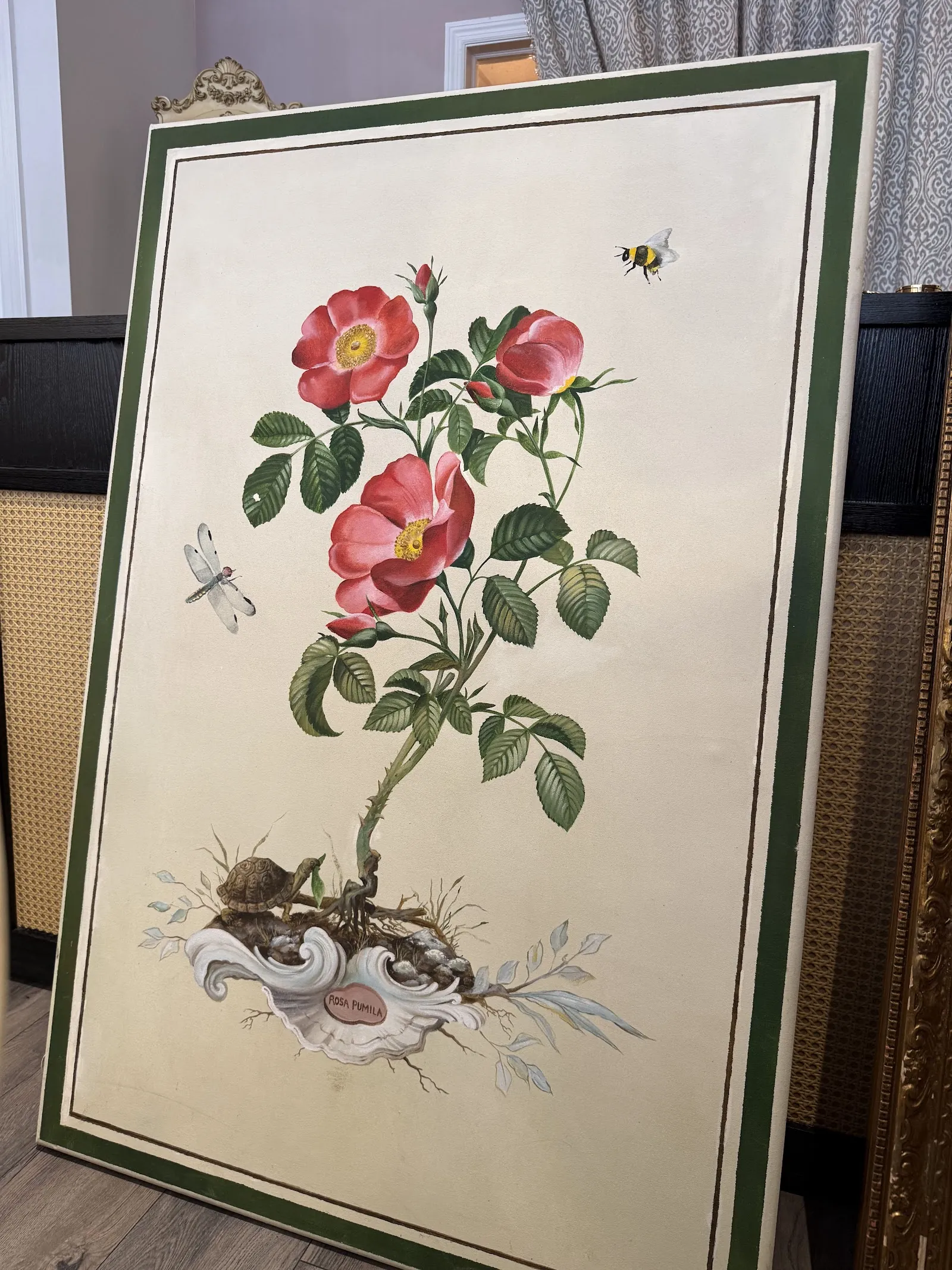 Framed botanical print of pink roses