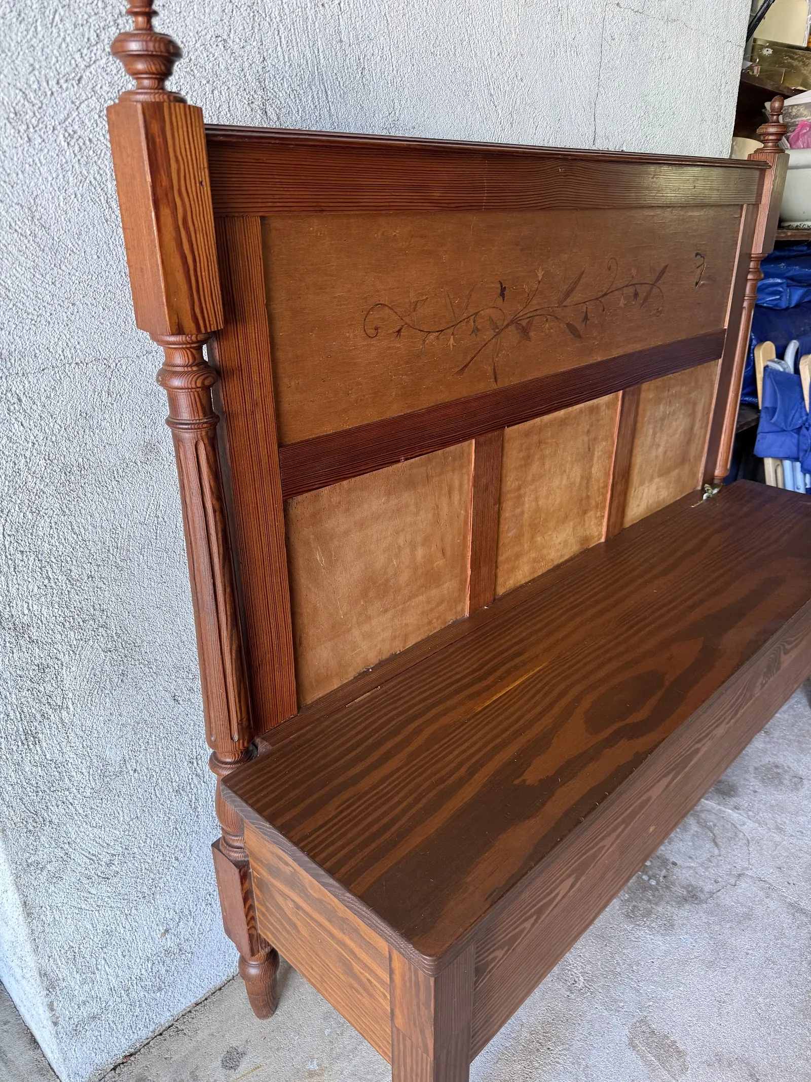 Antique wood bench with turned posts